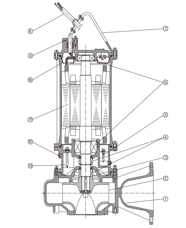 Key Structural Diagram of 11kW-22kW Submersible Sewage Pumps